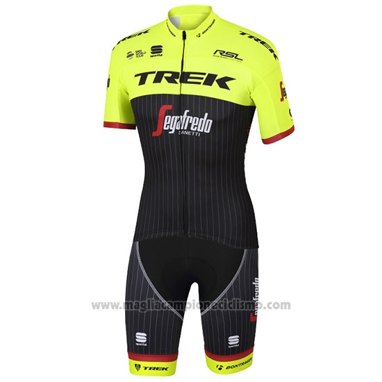 2017 Abbigliamento Ciclismo Trek Segafredo Verde e Nero Manica Corta e Salopette